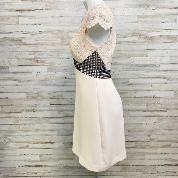 Club Monaco Zulandah Crochet Lace Dress Womens Size 4 Cream Black Textured - Picture 8 of 17